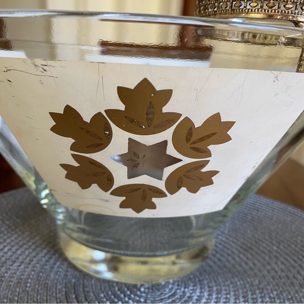 Vintage Anchor Hocking Chip & Dip Set Golden Leaf Medallion Pattern with clip - Picture 9 of 12